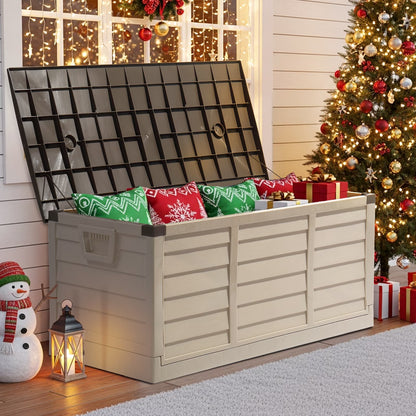 Storage Box 75-Gal Resin Deck Garden Bench Storage Box, Brown