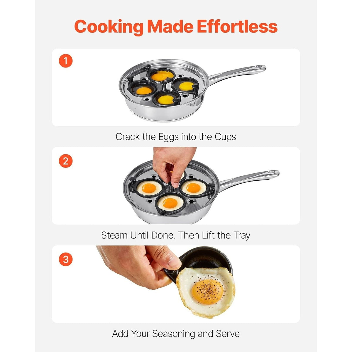 4-Cup Egg Poacher Pan Stainless Steel Nonstick Glass Lid Egg Cup