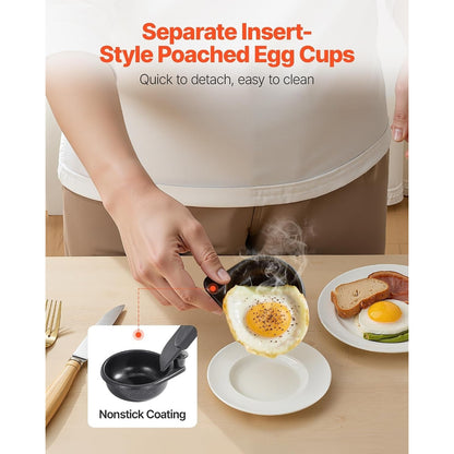 4-Cup Egg Poacher Pan Stainless Steel Nonstick Glass Lid Egg Cup