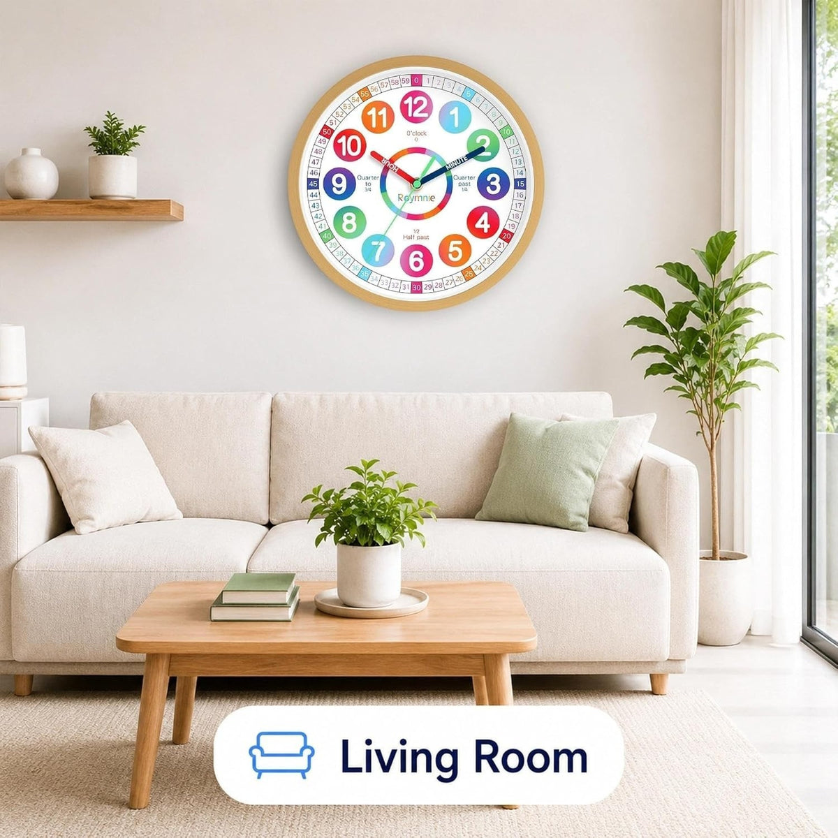 Learning Clock Kids Time Teaching Non Ticking Colorful 8" Clock