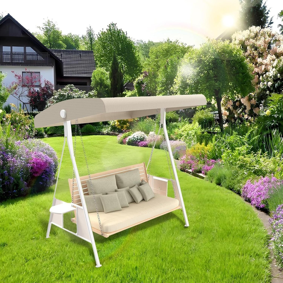 Swing Canopy Replacement Canopy Waterproof Seat Top Cover, Beige