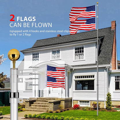 Telescoping Flag Pole 20Ft Polyester American Flag & Golden Ball