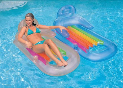 Pool Lounge Inflatable Lounger W/Headrest Blue & Silver Set, 2Pk