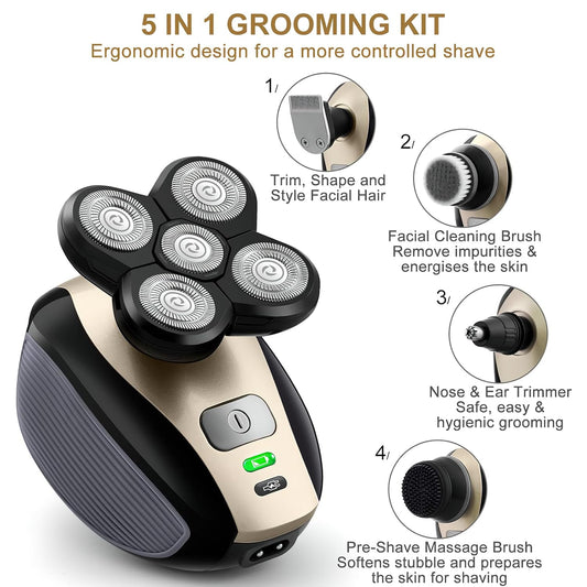 Men Razor 5-in-1 Electric Head Shavers Wet/Dry Cordless Razor