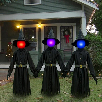 Glowing Face Witches Scary Halloween 3 Light Up 5FT Witches Set