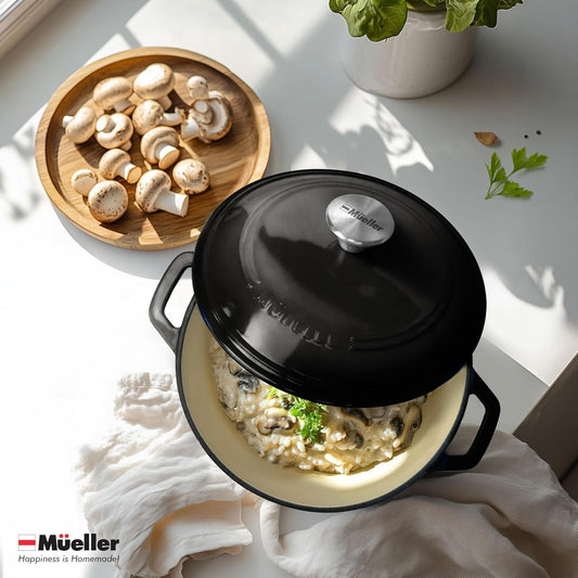 Enameled Cast Iron Dutch Oven Casserole W/Lid, 6 Qt - Black