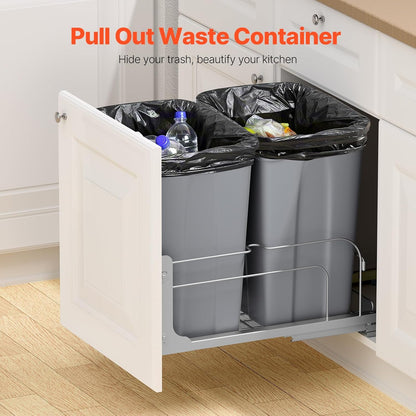 Pullout Trash Can Dual 35Qt Bin With Soft Close Sliding System