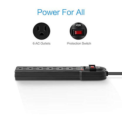 KMC 6-Outlet Surge Protector Power Strip 900 Joules, Set Of 2