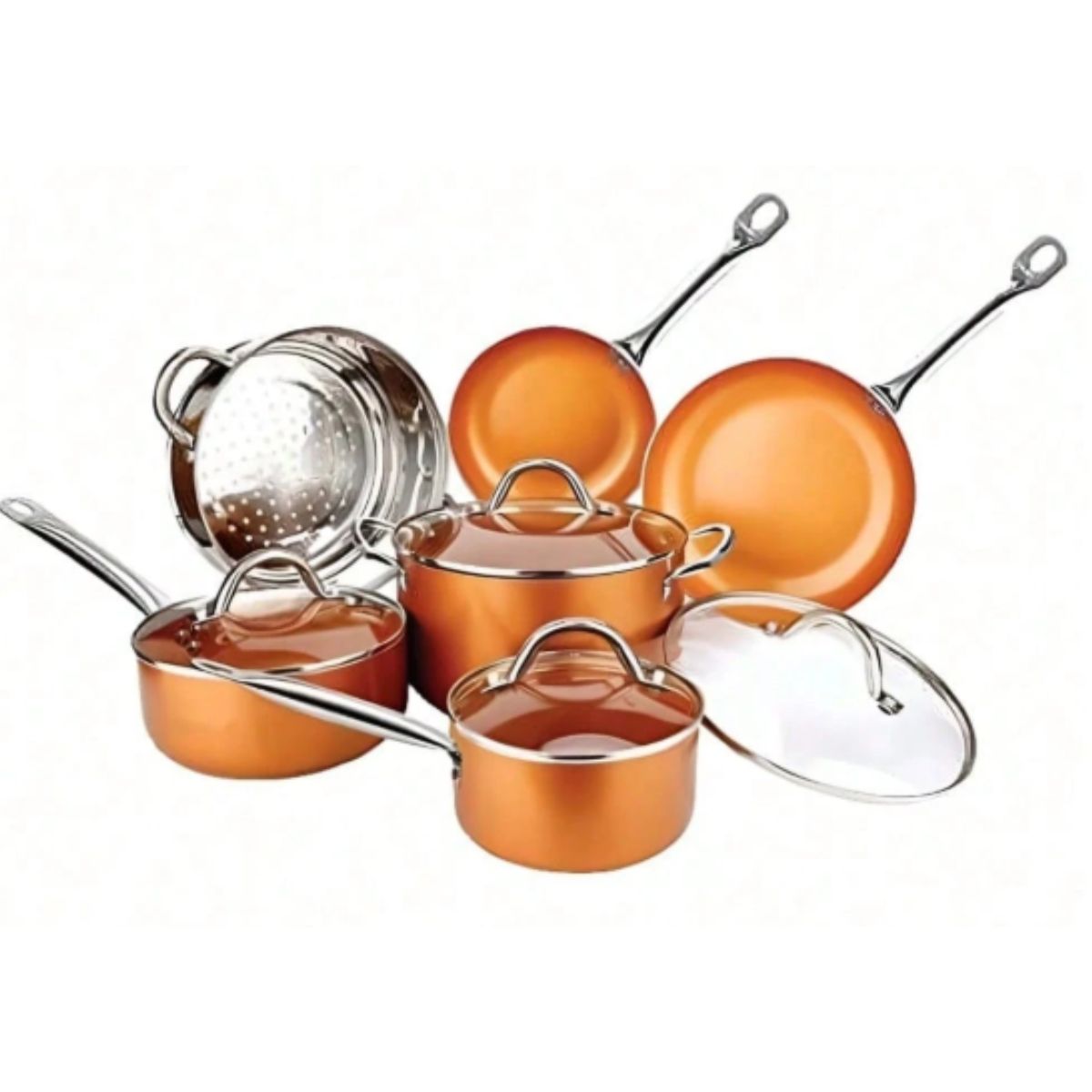 Copper Non-Stick Kitchen Cookware Set Pan & Pots 10-Piece Set