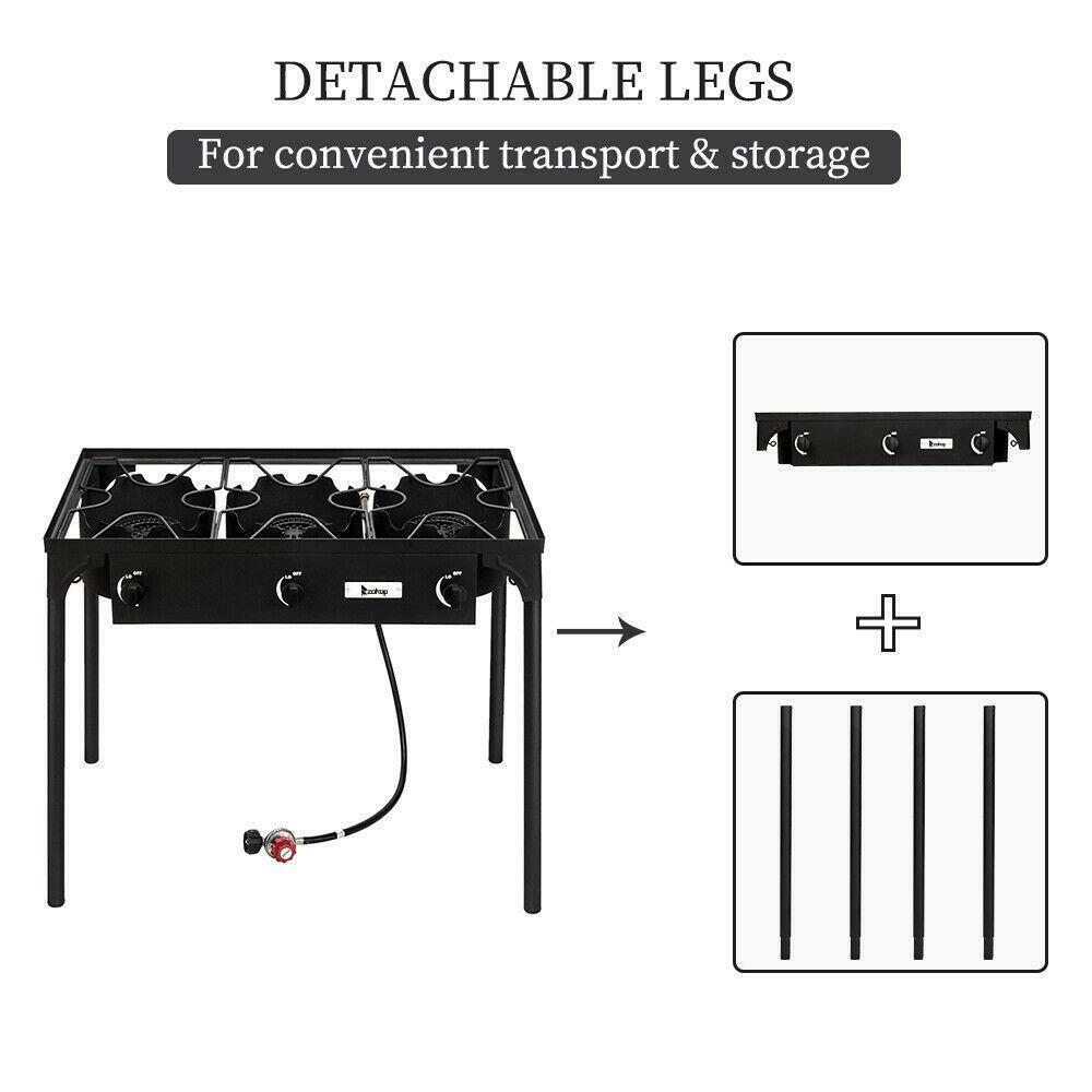 Portable Propane 3-Burner Gas Cooker Outdoor Camping Stove Grill