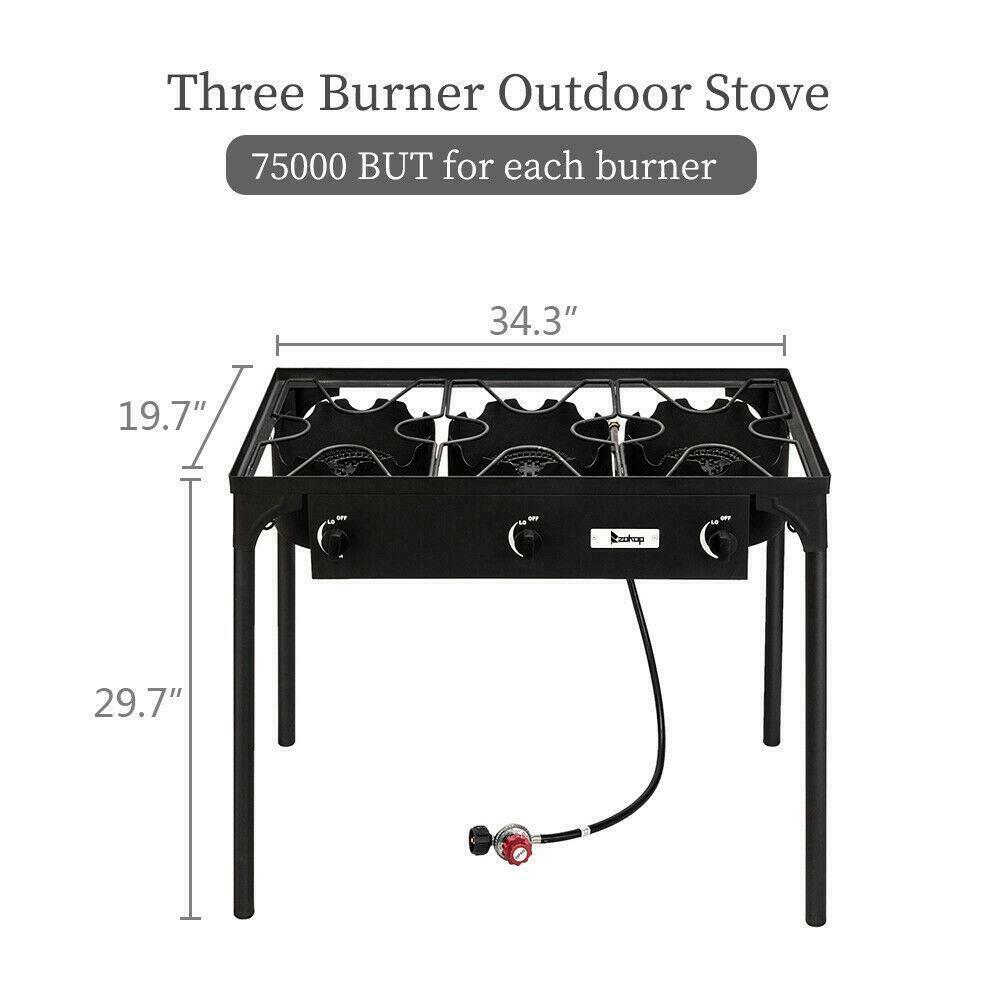 Portable Propane 3-Burner Gas Cooker Outdoor Camping Stove Grill