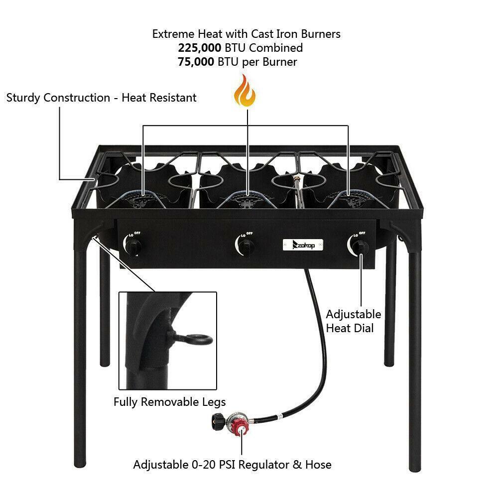 Portable Propane 3-Burner Gas Cooker Outdoor Camping Stove Grill