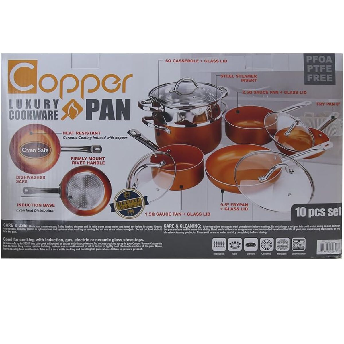 Copper Non-Stick Kitchen Cookware Set Pan & Pots 10-Piece Set