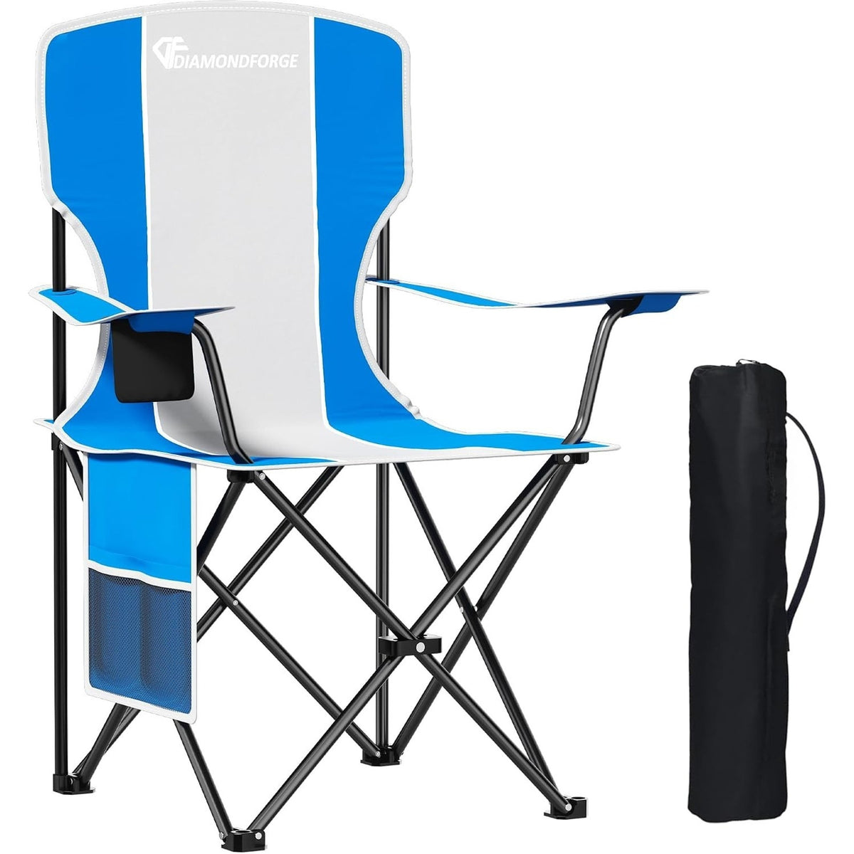 Camping Chair High Back Folding Portable Cup Holder Chair, Blue