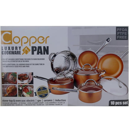 Copper Non-Stick Kitchen Cookware Set Pan & Pots 10-Piece Set