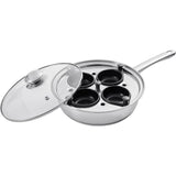 4-Cup Egg Poacher Pan Stainless Steel Nonstick Glass Lid Egg Cup