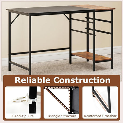 Computer Desk 2-Fabric Drawer Open Shelf 48"W Metal Frame Desk