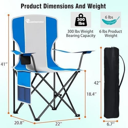 Camping Chair High Back Folding Portable Cup Holder Chair, Blue