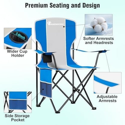 Camping Chair High Back Folding Portable Cup Holder Chair, Blue