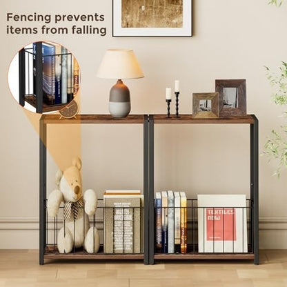 Narrow Side Table 2-Tier Removable Storage End Table, Brown
