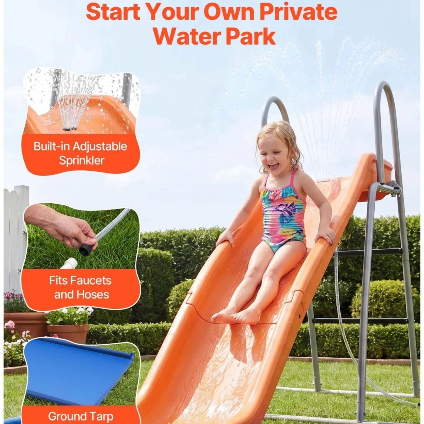 Freestanding Pool Slide W/Sprinkler & Ground Tarp Water Slide