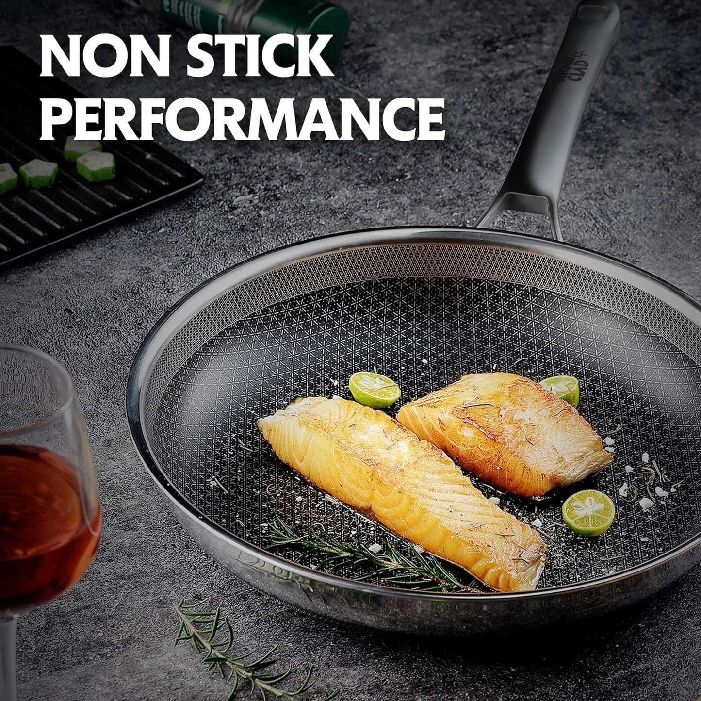 Hybrid Frying Pan Non Stick Stainless Steel Skillet, 10"