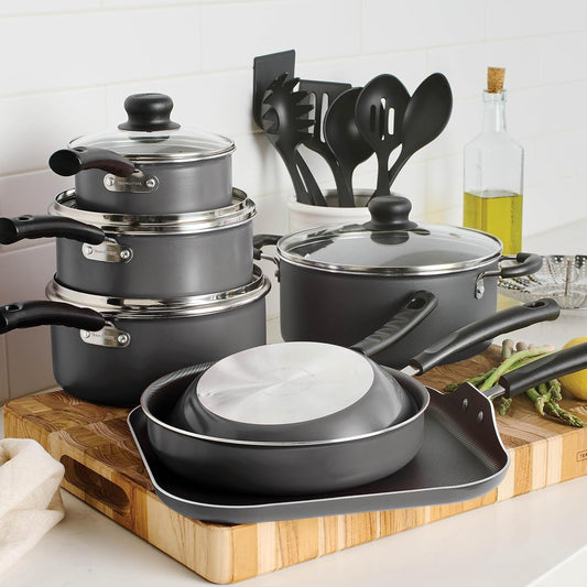Non-stick Cookware Set Saucepan Utensil Set , 18 Pieces - Gray