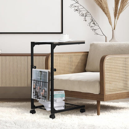 Side Table C-Shaped Rolling TV Tray Sofa Overbed Laptop Bed Desk