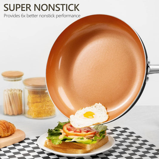 MICHELANGELO Copper Frying Pan W/Lid Nonstick Skillet, 12"