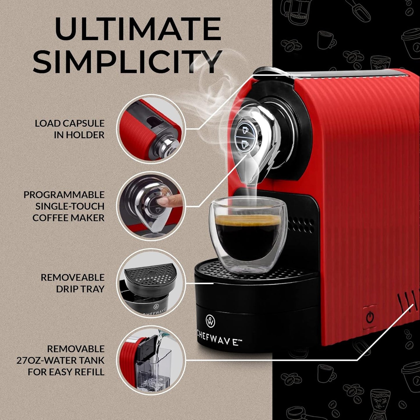 Espresso Machine 20 Bar Pump Pressure Espresso Coffee Maker, Red