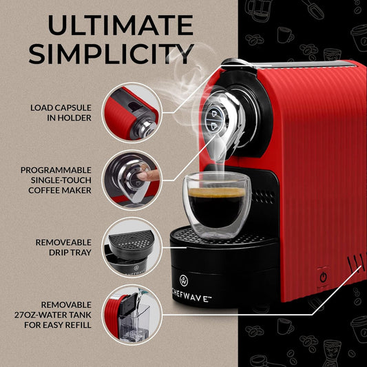 Espresso Machine 20 Bar Pump Pressure Espresso Coffee Maker, Red