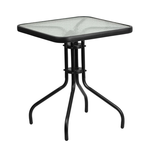 Patio table 28"H Square Tempered Glass Metal Balcony Table-Black