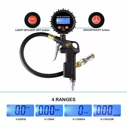 Digital Tire Inflator w/Pressure Gauge Rubber Hose Tire Gauge