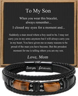 Leather Bracelet W/Tigers Eye To My Son Birthday Gift Bracelet