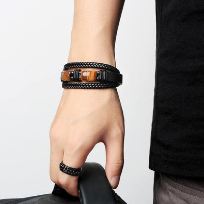 Leather Bracelet W/Tigers Eye To My Son Birthday Gift Bracelet