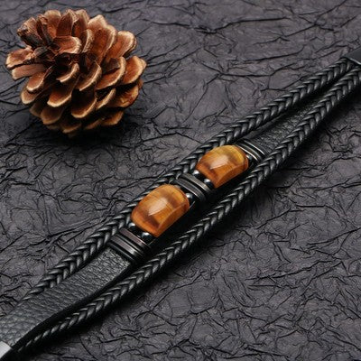 Leather Bracelet W/Tigers Eye To My Son Birthday Gift Bracelet