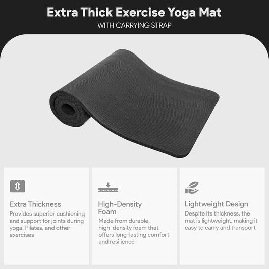 Exercise Yoga Mat 71"x 24" Home Workout 1” Thick Non-Slip Mat