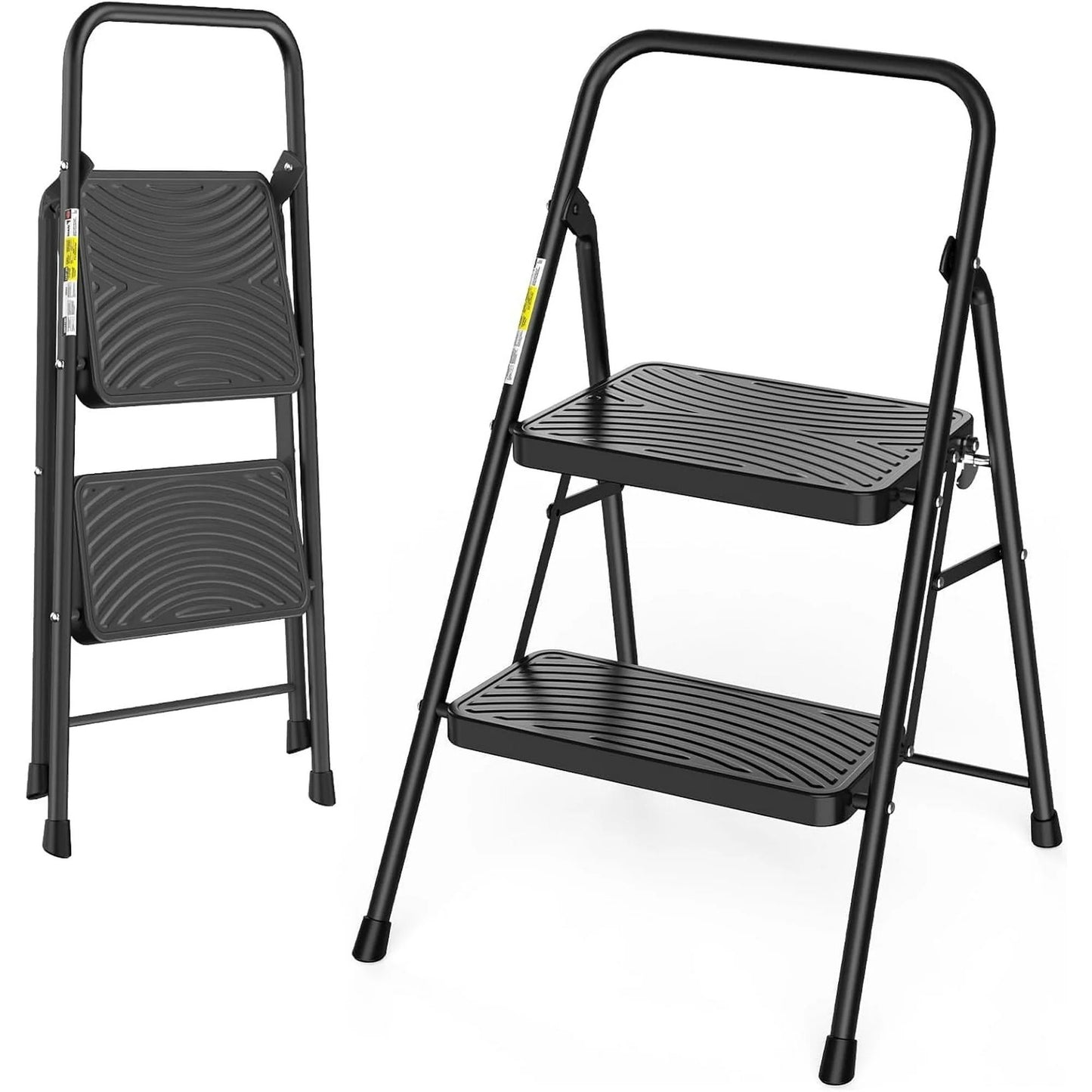 Ladder 2-Step Folding Anti-Slip Pedal Portable Step Stool, Black