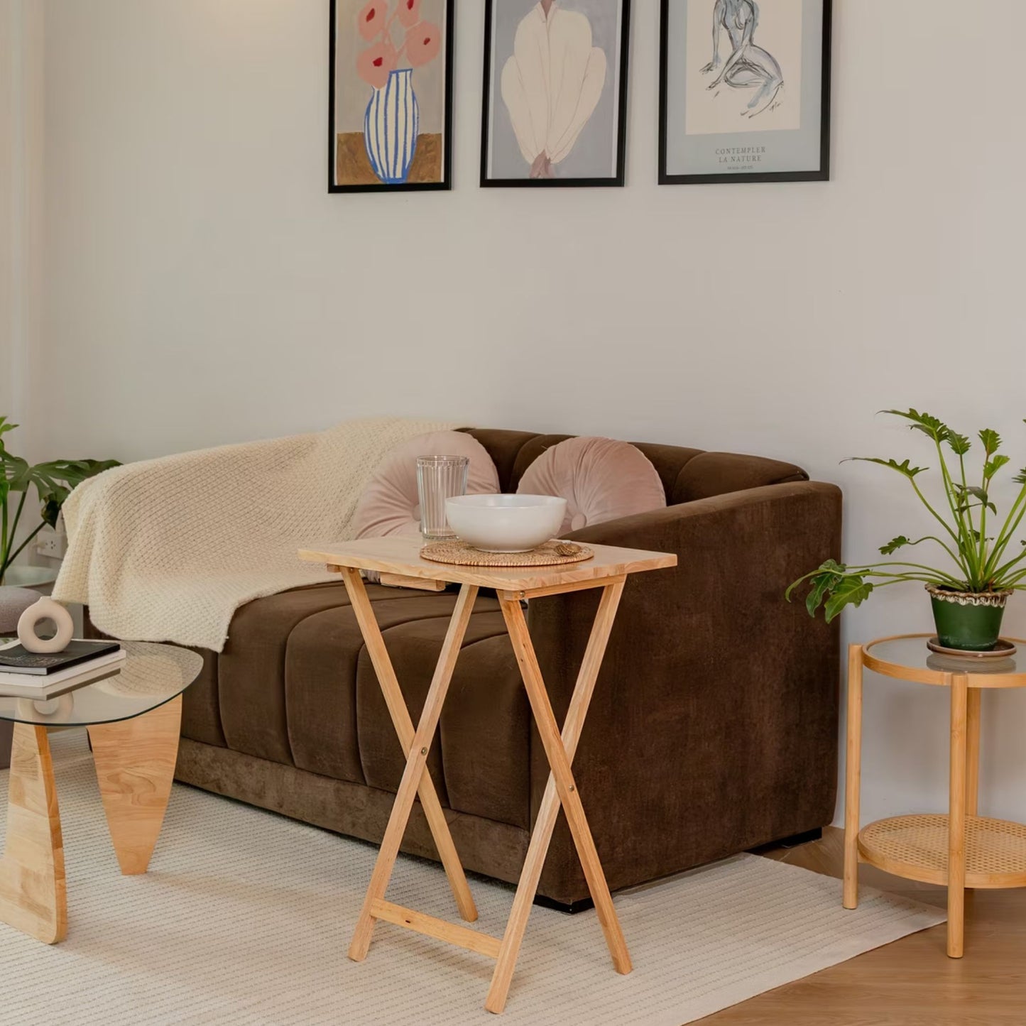 Folding TV Tray Table Lightweight Portable Tray Table- Natural