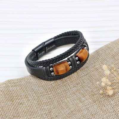 Leather Bracelet W/Tigers Eye To My Son Birthday Gift Bracelet