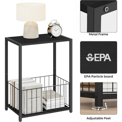 Side Table 2-Tier Stand W/Shelf Storage Bedside End Table, Black