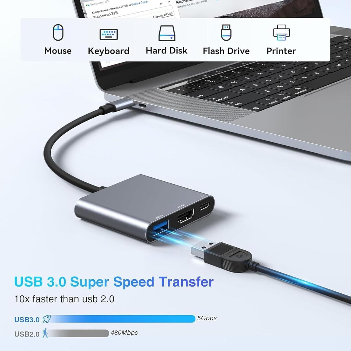 Digital AV Multiport Adapter USB-C To 4K HDMI AV Adapter, Grey