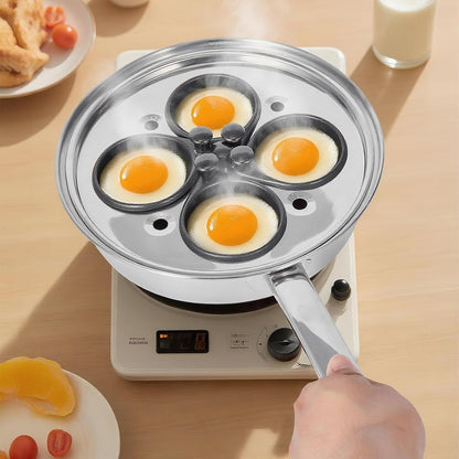 4-Cup Egg Poacher Pan Stainless Steel Nonstick Glass Lid Egg Cup