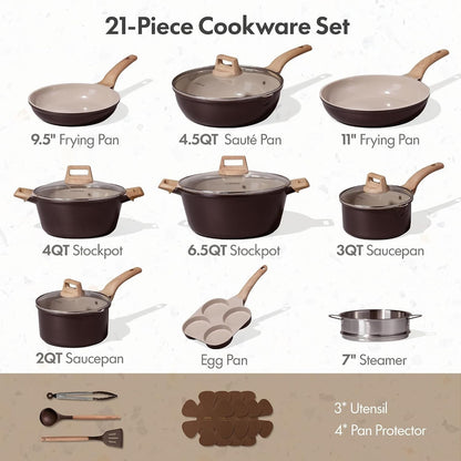 Cookware Set 21 Pcs Ceramic Nonstick Induction Pots Pans Set,