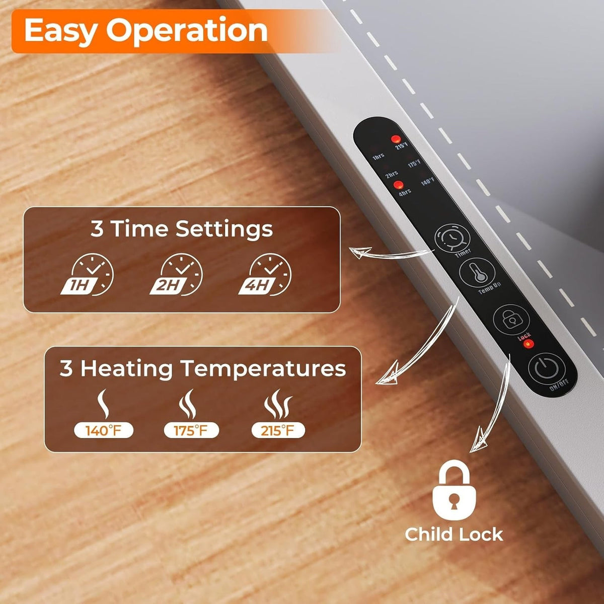 Silicone Warming Mat Rollable 3 Temp Levels 4H Timer Child Lock