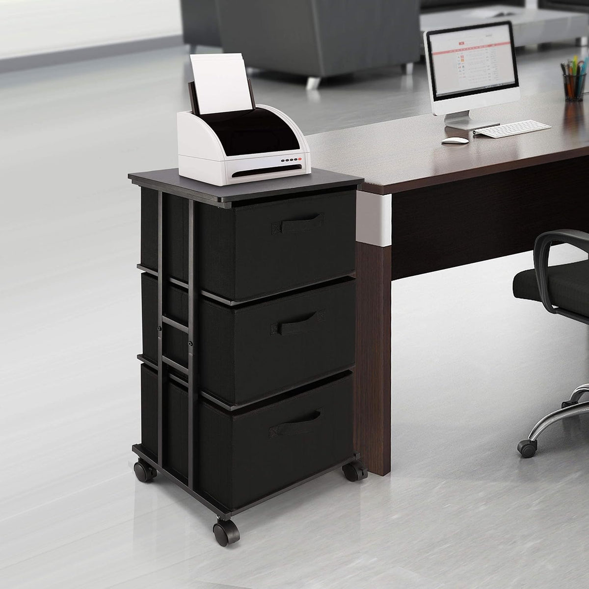 Dresser Storage 3-Drawer Modern Office Tower Cart, Black