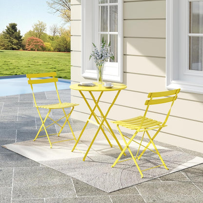 Bistro Set 3-Pcs Folding Garden Steel Frame Bistro Set, Yellow