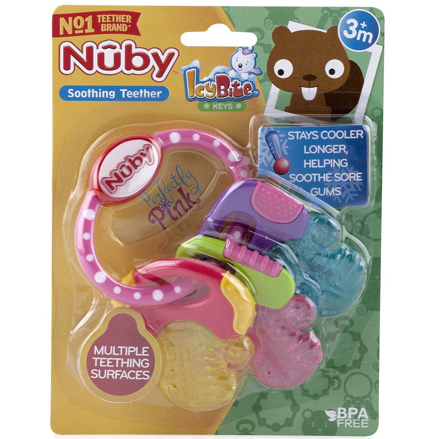 Teether Keys Easy To Hold Silicone Soothing Baby 3M Teether, Pink