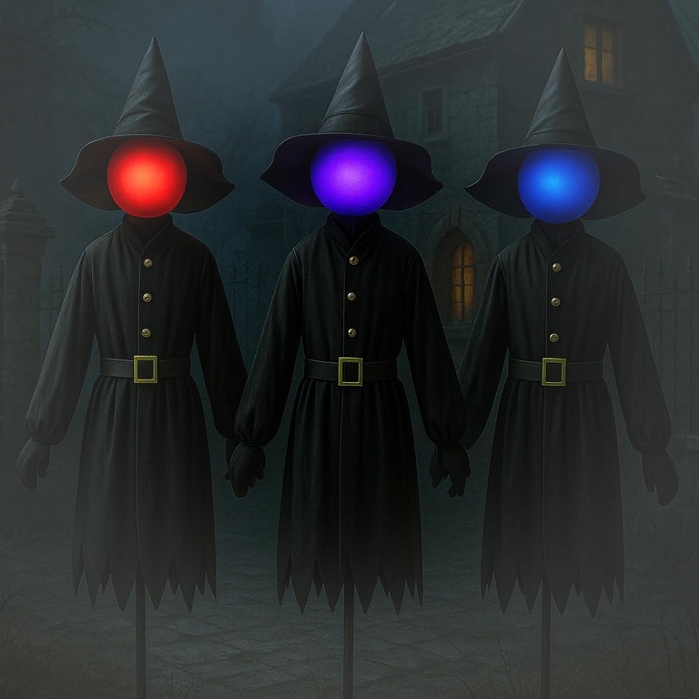 Glowing Face Witches Scary Halloween 3 Light Up 5FT Witches Set