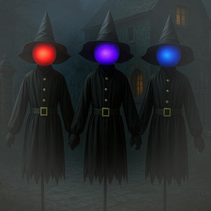 Glowing Face Witches Scary Halloween 3 Light Up 5FT Witches Set